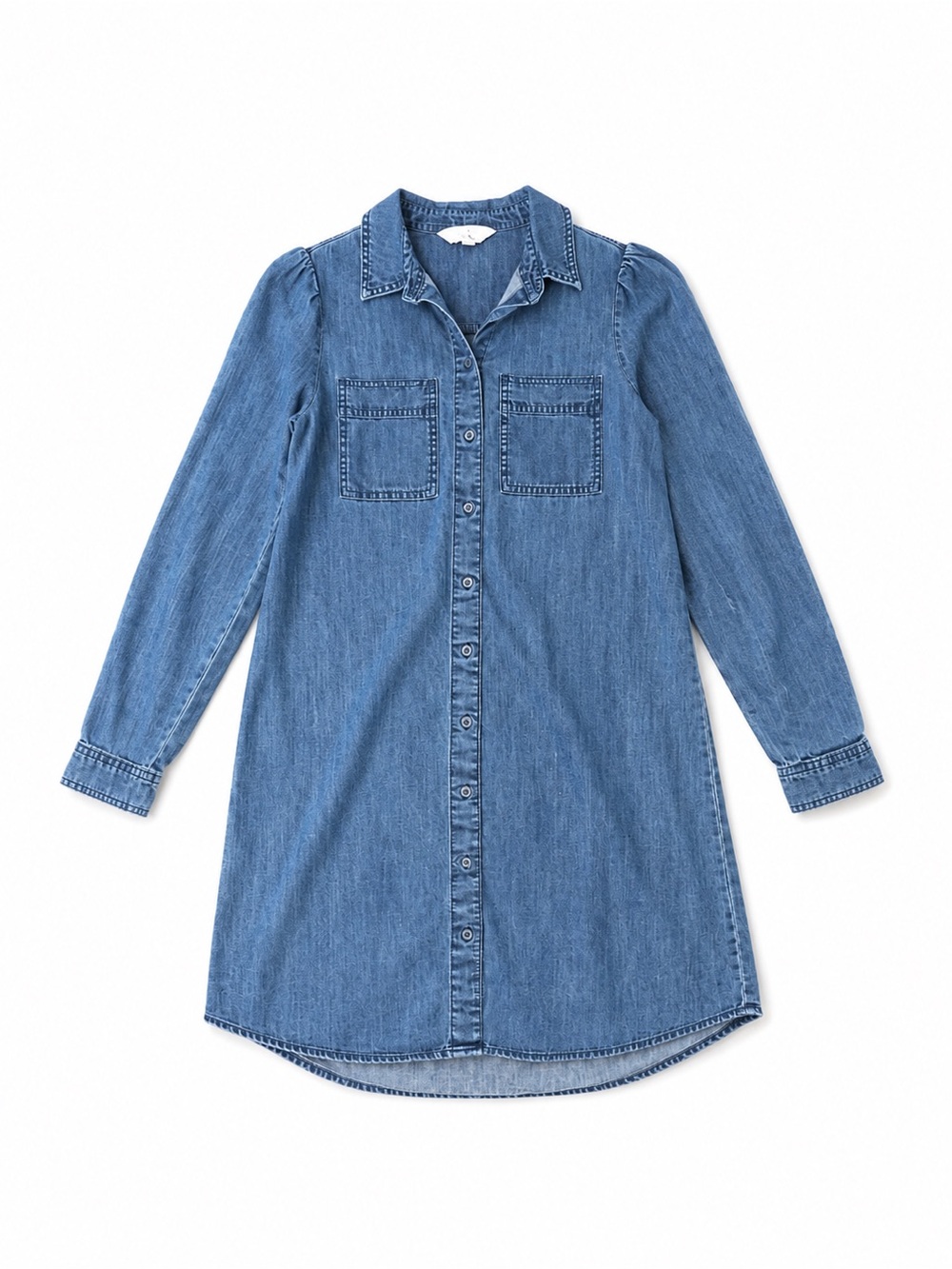 F&F Women’s Size 2 Denim Shirt Dress Chambray Button Down Casual Chic Western - Picture 2 of 7